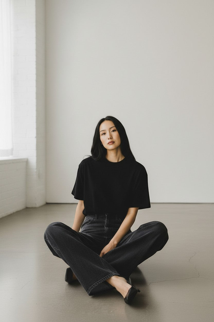 Jean ballon noir – Volume et caractère