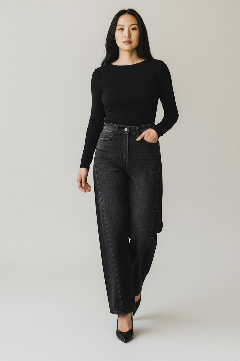 Jean ballon noir – Volume et caractère