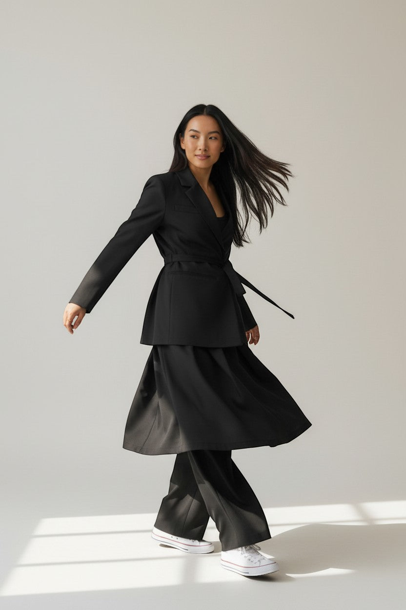 Blazer noir à nouer – Féminité et élégance