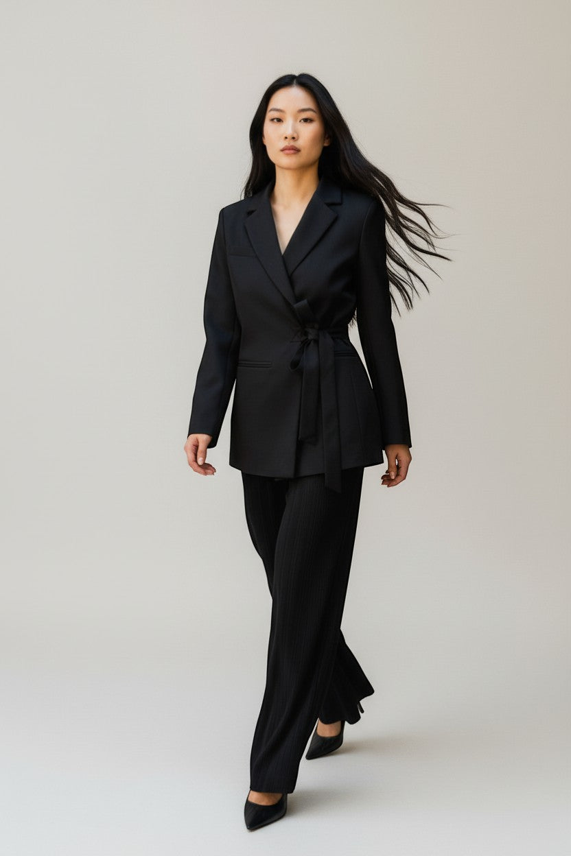 Blazer noir à nouer – Féminité et élégance