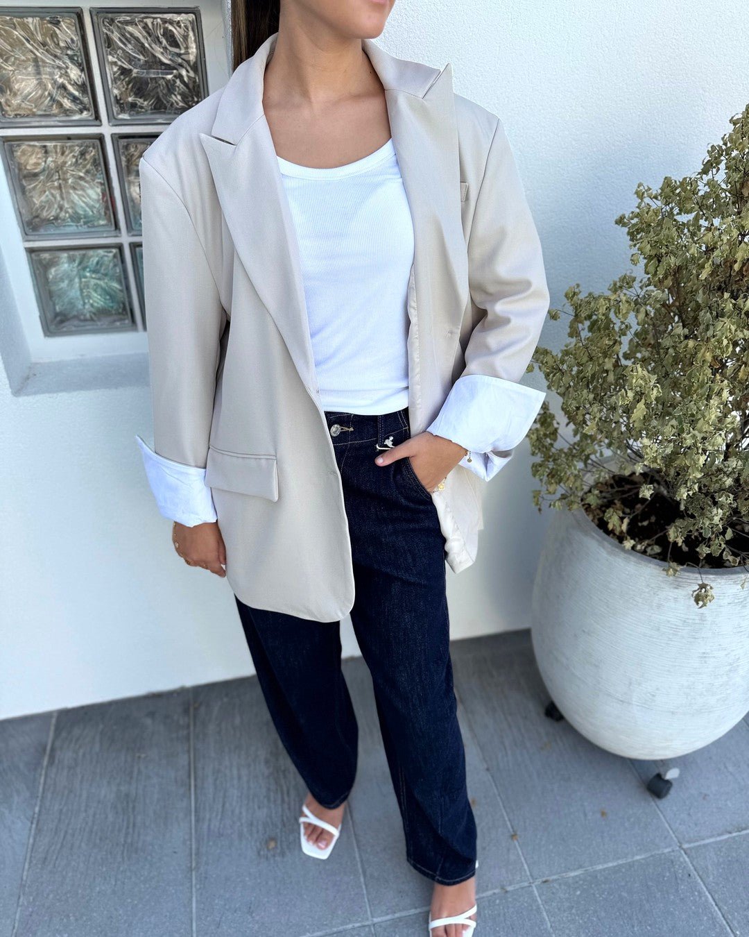 Blazer oversize à col tailleur crème - Modèle SABLE - NAC Collection