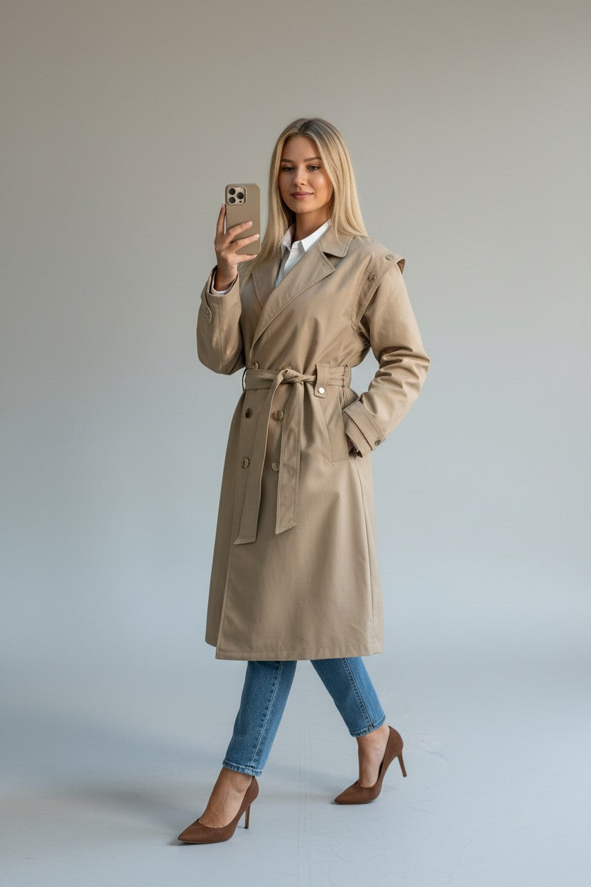 Trench beige structuré – Élégance intemporelle