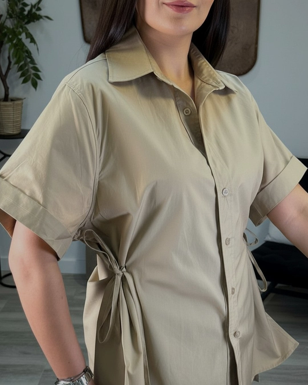 Chemise Oversize Beige Manches Courtes - Modèle SAND