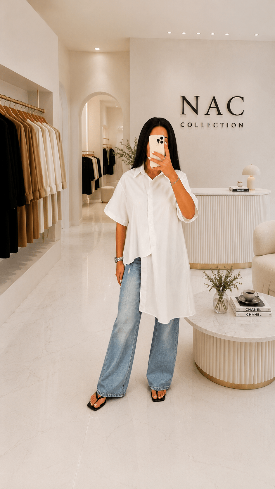 Chemise Blanche Asymétrique Oversize Femme - Manches Courtes - Coupe Longue Fluide - NAC Collection