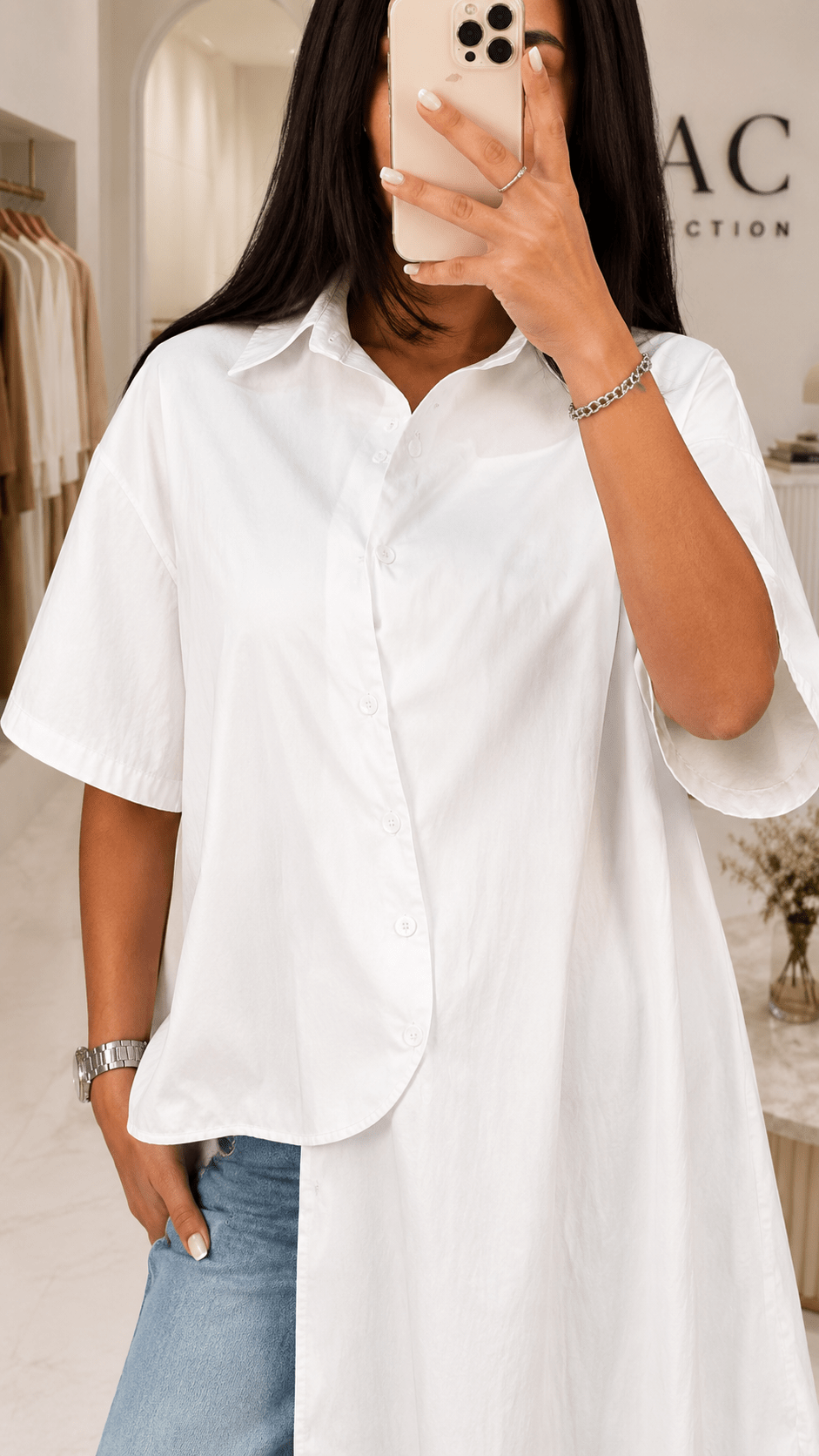 Chemise Blanche Asymétrique Oversize Femme - Manches Courtes - Coupe Longue Fluide - NAC Collection