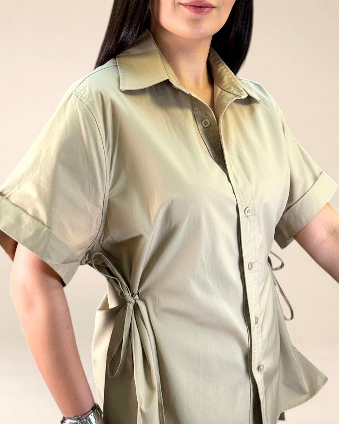 Chemise Oversize Beige Manches Courtes - Modèle SAND - NAC Collection