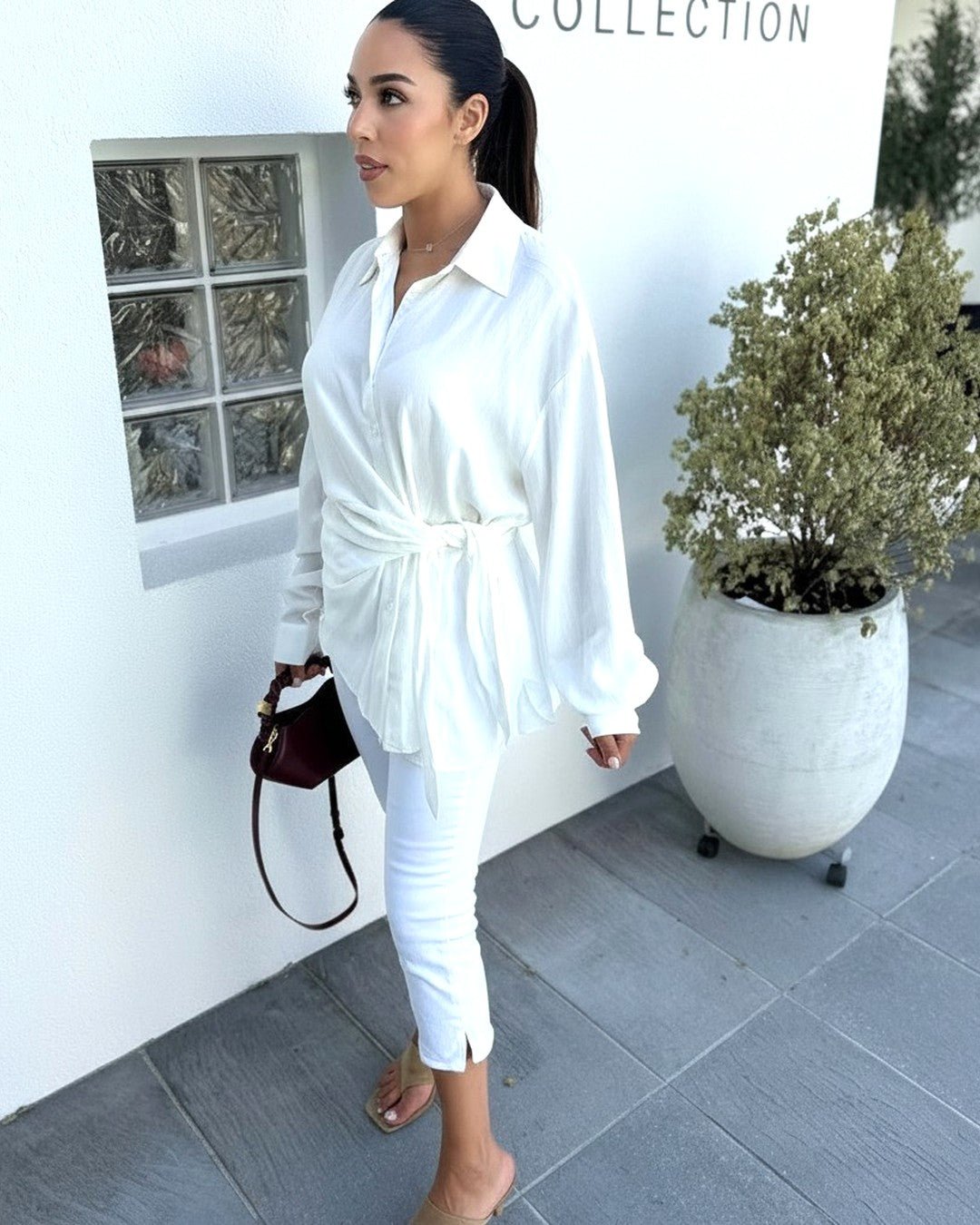 Chemise oversize effet lin nouée écru - Modèle BRISE - NAC Collection
