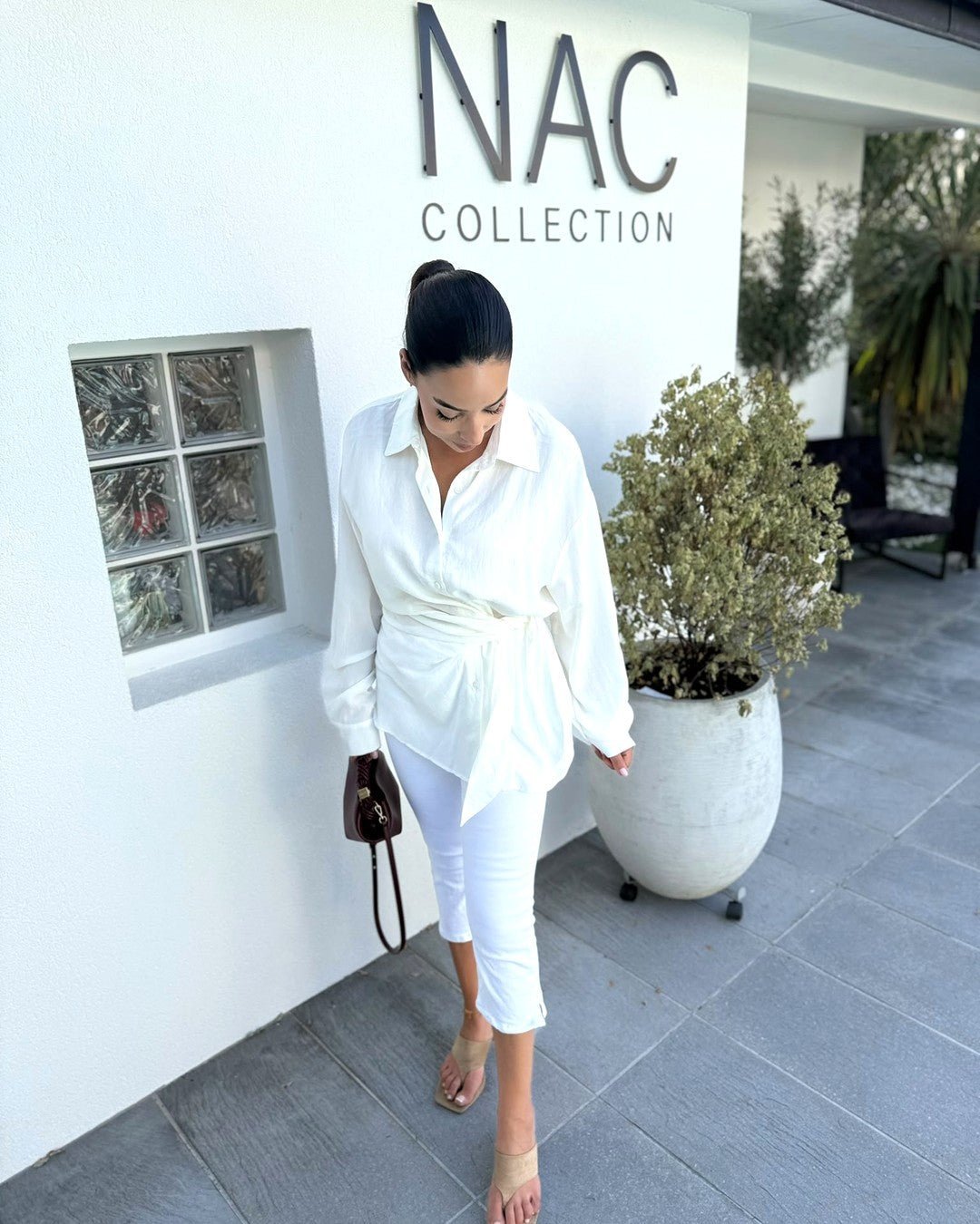 Chemise oversize effet lin nouée écru - Modèle BRISE - NAC Collection