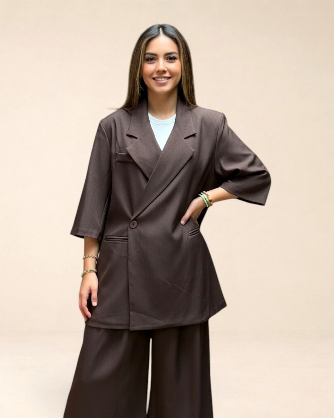 Ensemble Blazer et bermuda oversize manches courtes marron - Modèle COCOA - NAC Collection