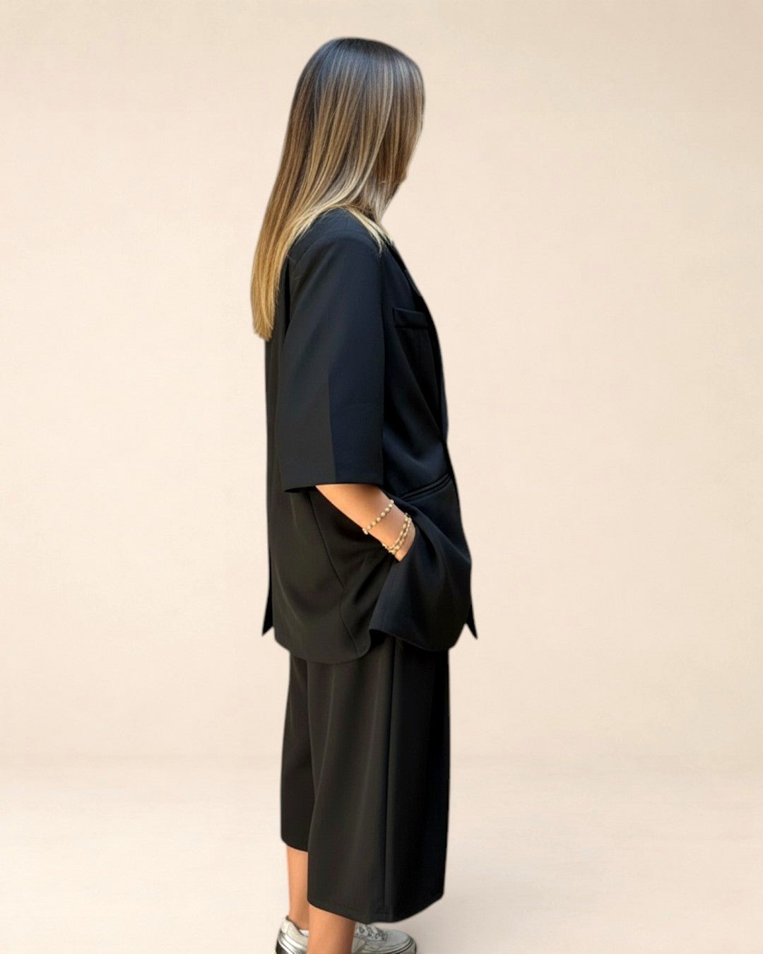 Ensemble Blazer et bermuda oversize manches courtes noir - Modèle SHADE - NAC Collection