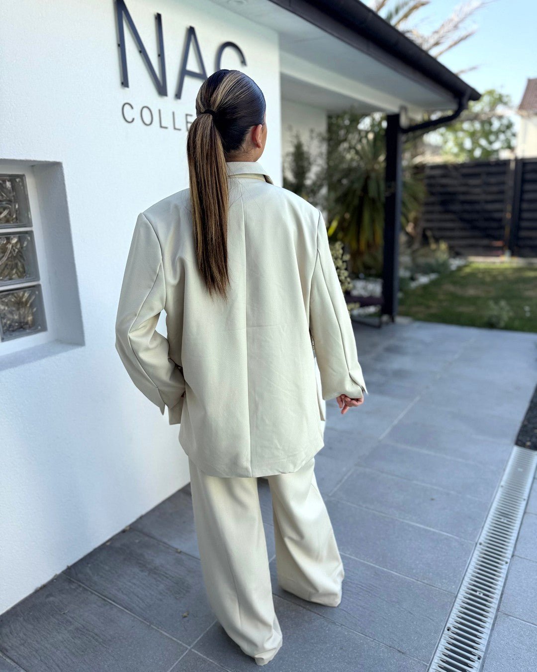 Ensemble blazer oversize et pantalon large vert d'eau - Modèle OPALINE - NAC Collection