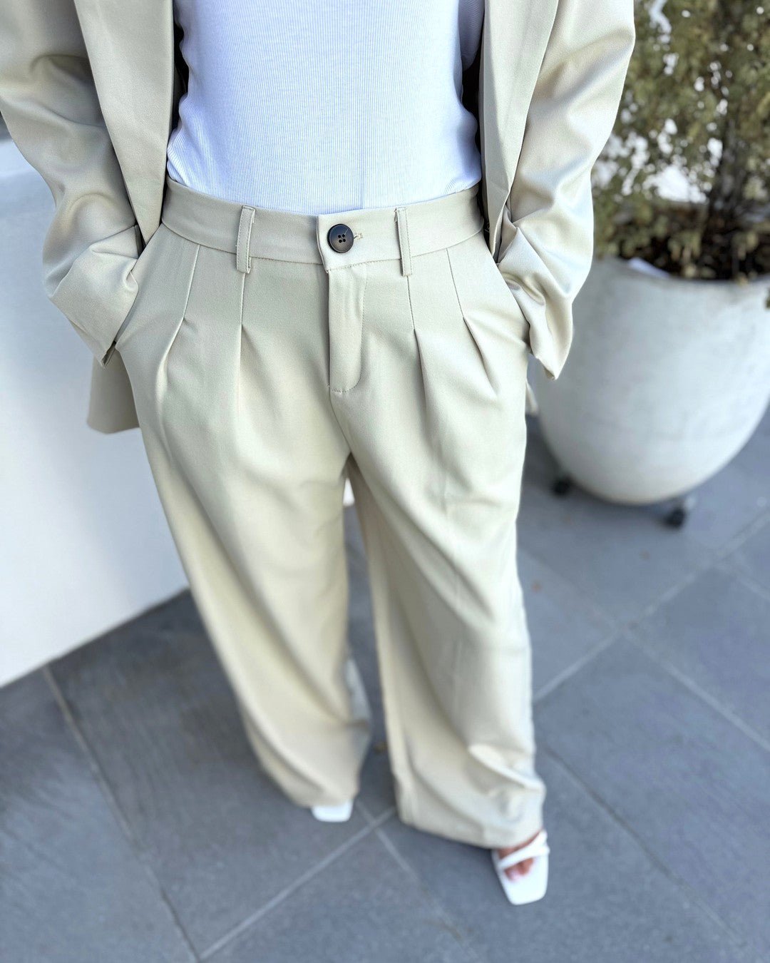 Ensemble blazer oversize et pantalon large vert d'eau - Modèle OPALINE - NAC Collection