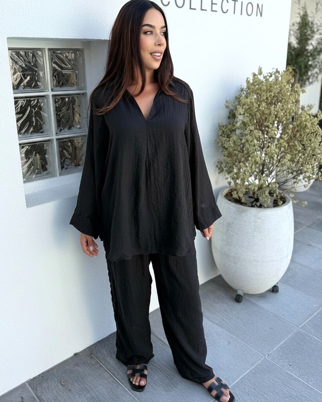 Ensemble blouse et pantalon large pour un look élégant - Modèle OSLO ivoire - NAC Collection