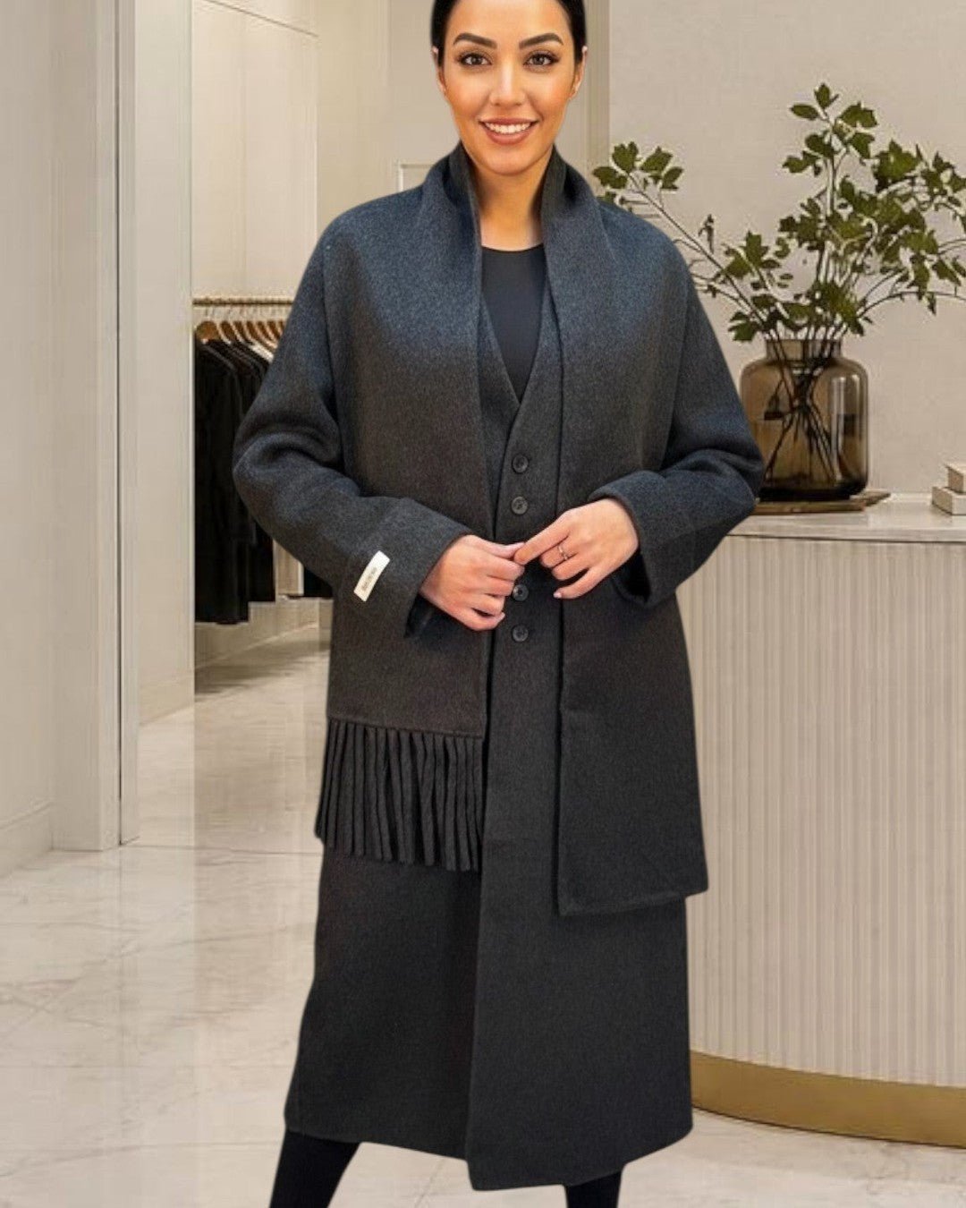 Manteau long avec écharpe intégrée - Élégance assurée ! - Modèle LIMA camel - NAC Collection