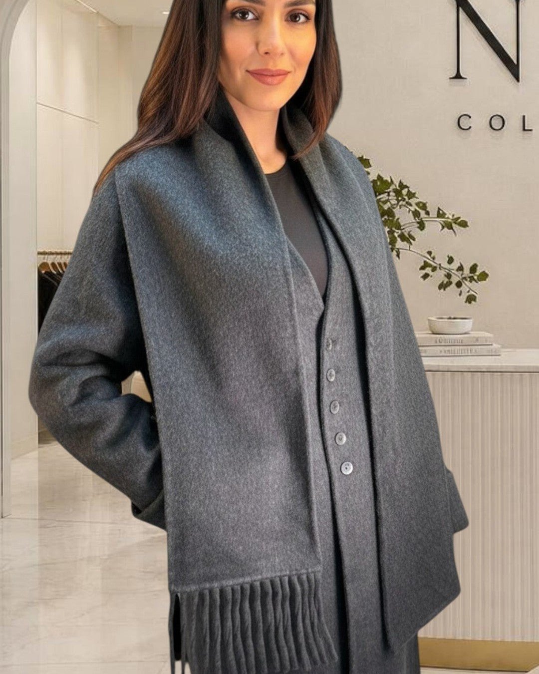 Manteau long avec écharpe intégrée - Élégance assurée ! - Modèle LIMA camel - NAC Collection