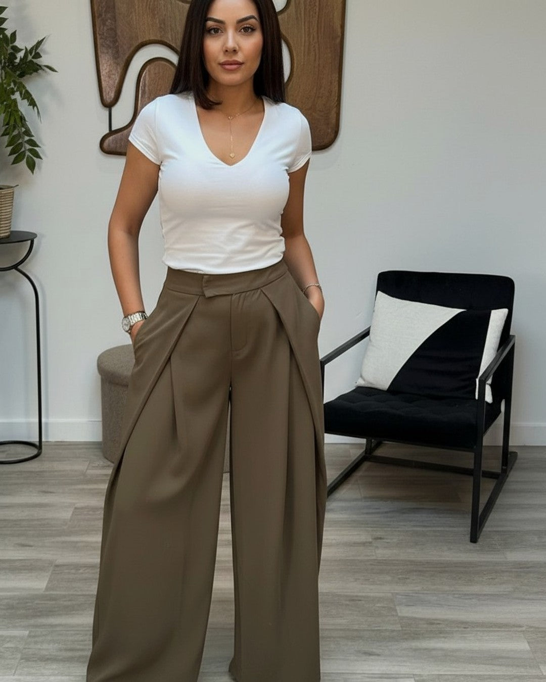 Pantalon large à plis taille haute - Modèle PLEAT