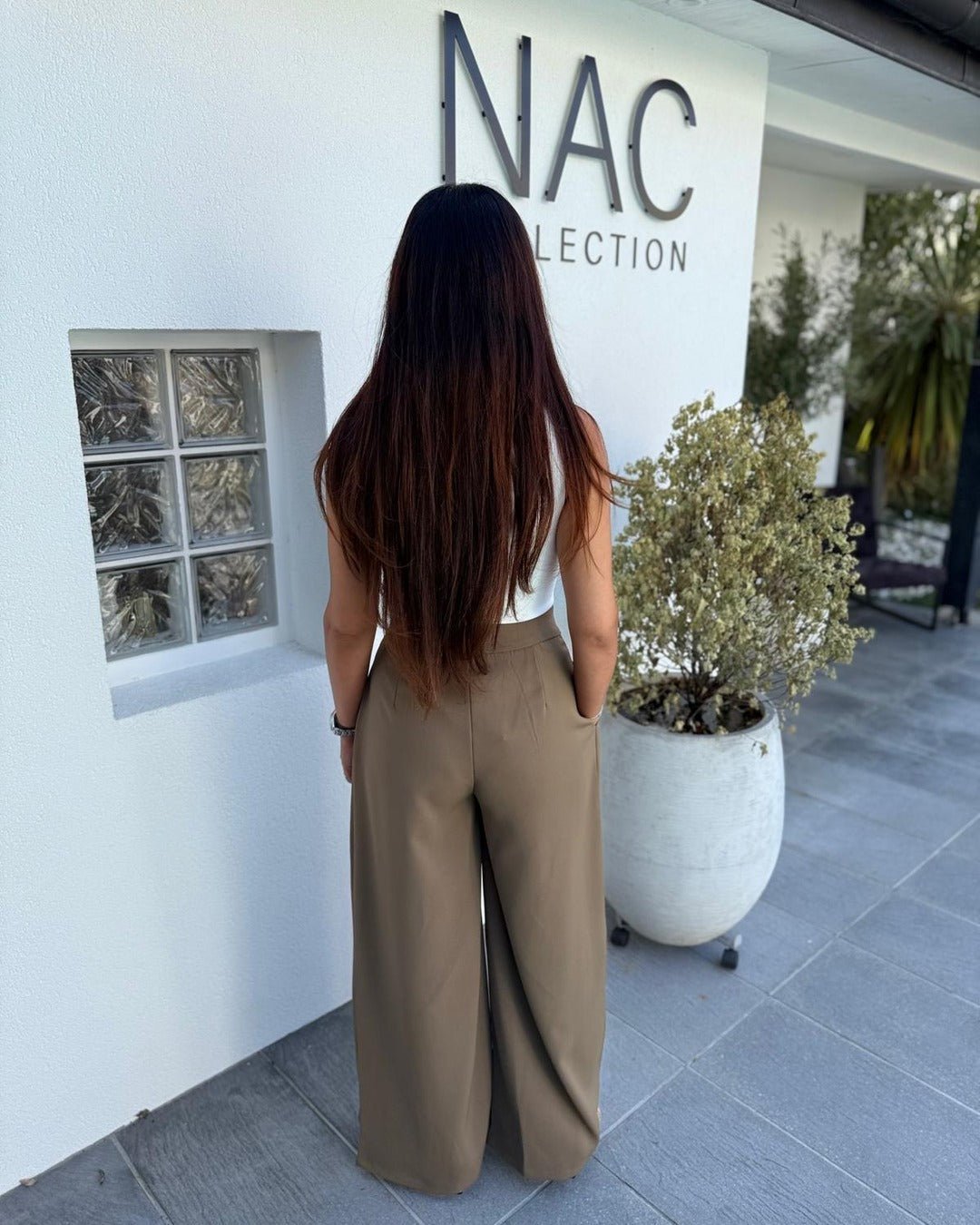 Pantalon large à plis taille haute kaki - Modèle PLEAT - NAC Collection