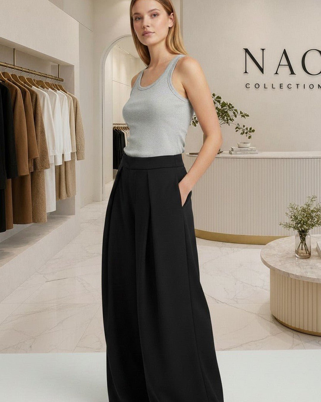 Pantalon large à plis taille haute - Modèle PLEAT - NAC Collection