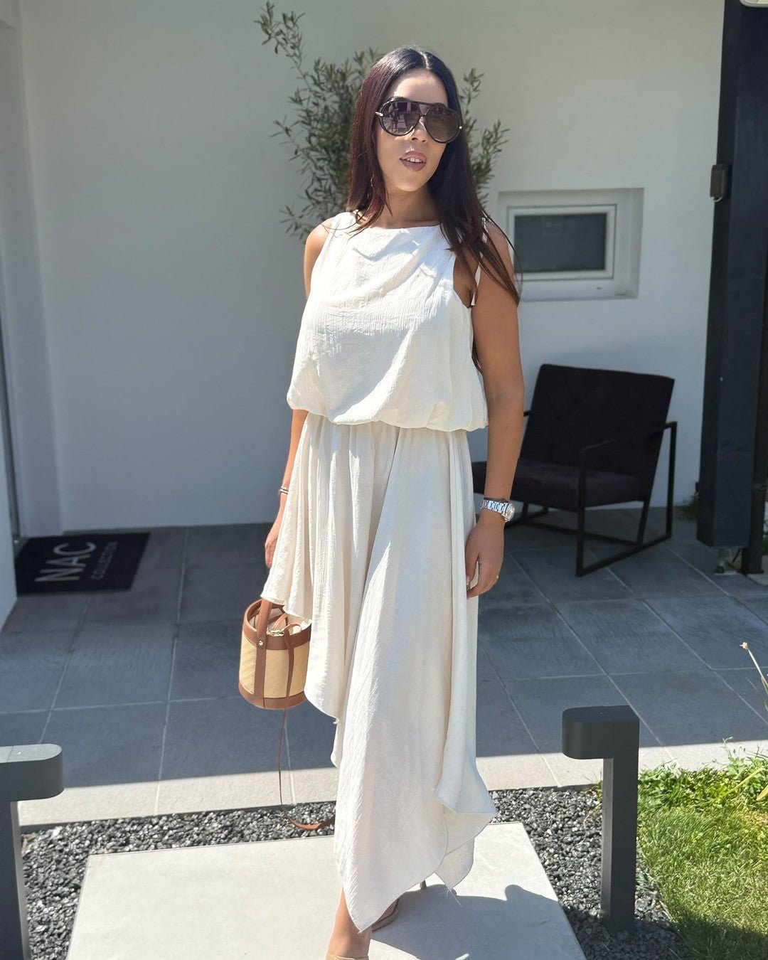 Robe classique asymétrique sans manche. Modèle VOILE - NAC Collection