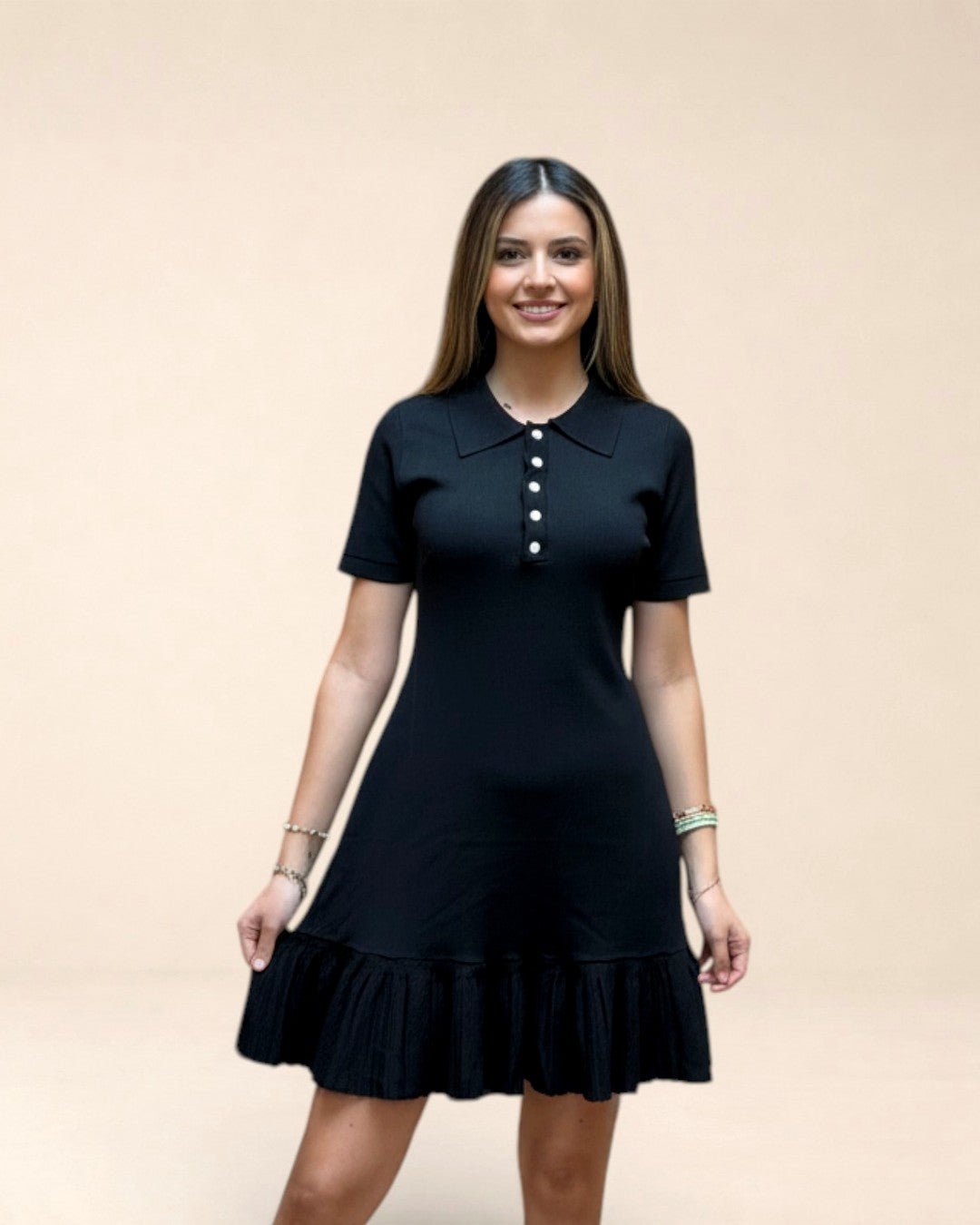 Robe polo noire évasée. Modèle NUIT - NAC Collection