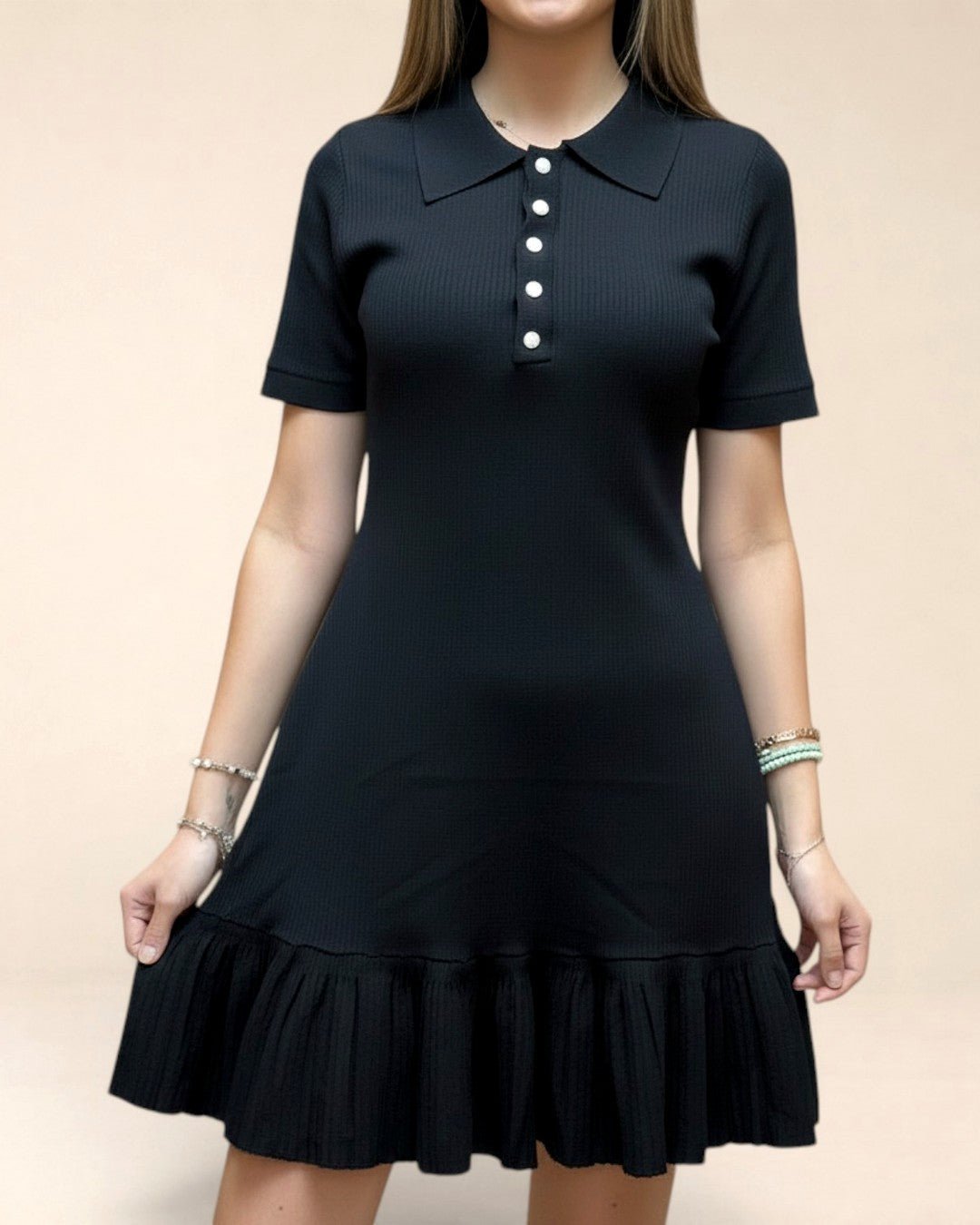 Robe polo noire évasée. Modèle NUIT - NAC Collection
