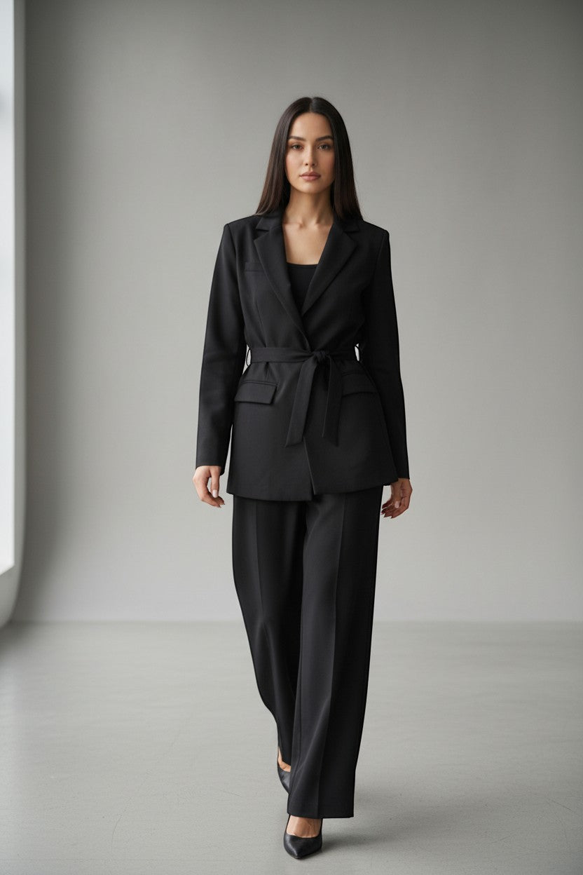 Blazer noir à nouer – Féminité et élégance