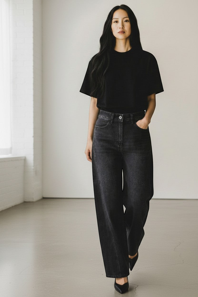 Jean ballon noir – Volume et caractère