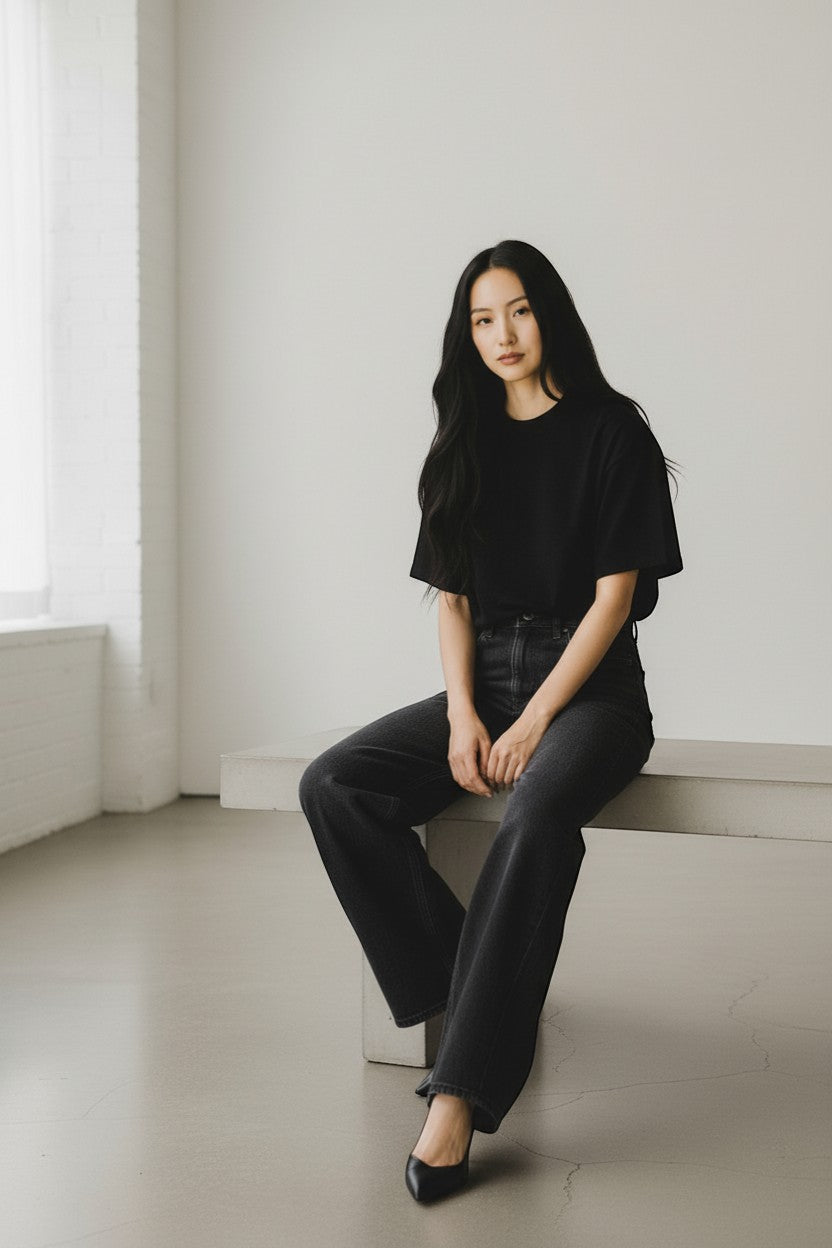 Jean ballon noir – Volume et caractère