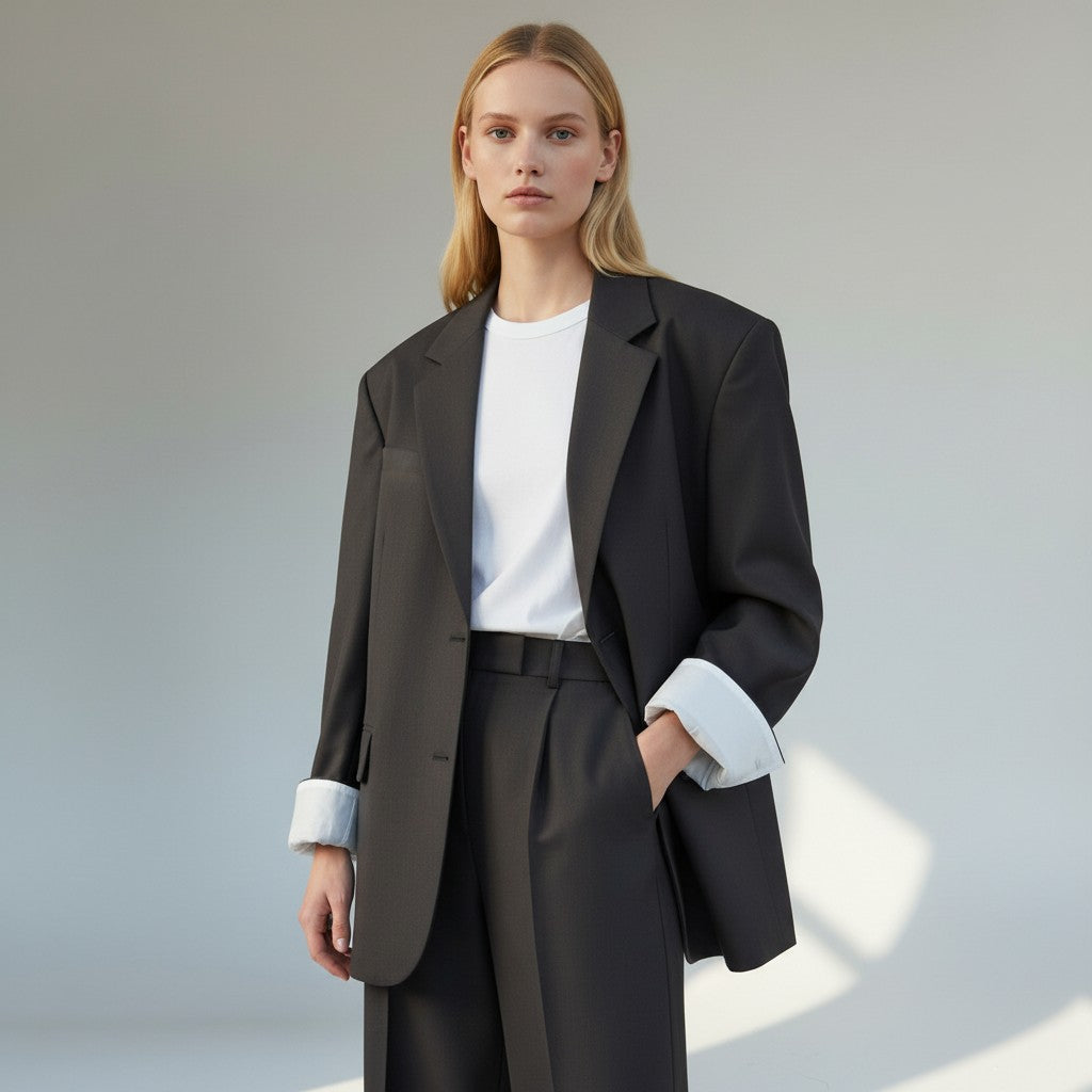 Blazer noir manches retroussées – Chic décontracté