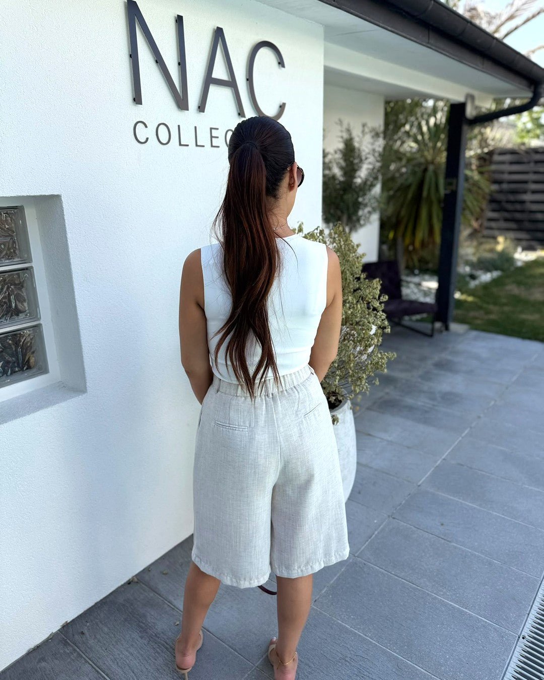 Bermuda aspect Lin Beige Femme - Modèle LINEN - NAC Collection