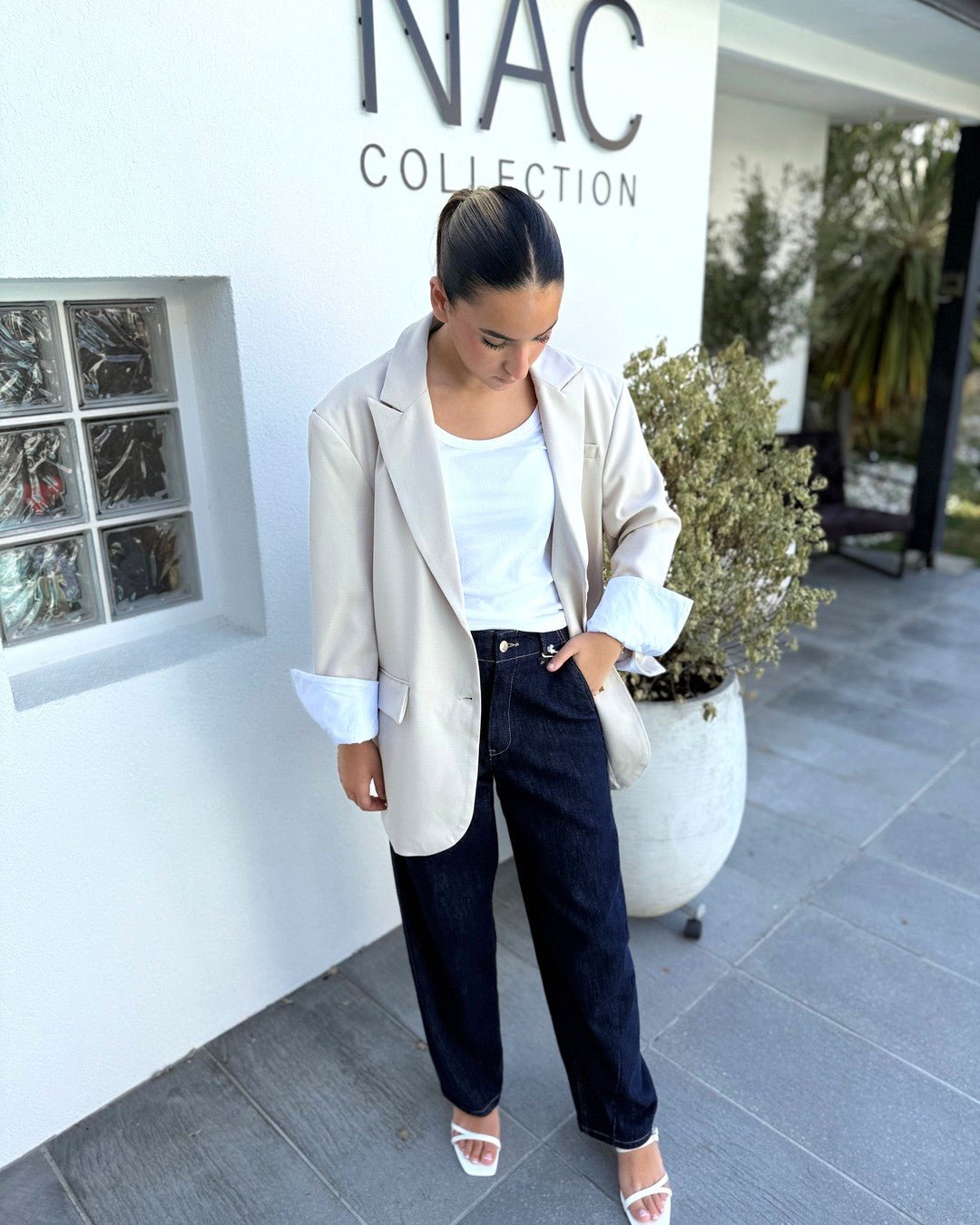 Blazer oversize à col tailleur crème - Modèle SABLE - NAC Collection