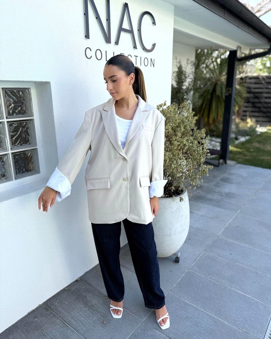 Blazer oversize à col tailleur crème - Modèle SABLE - NAC Collection