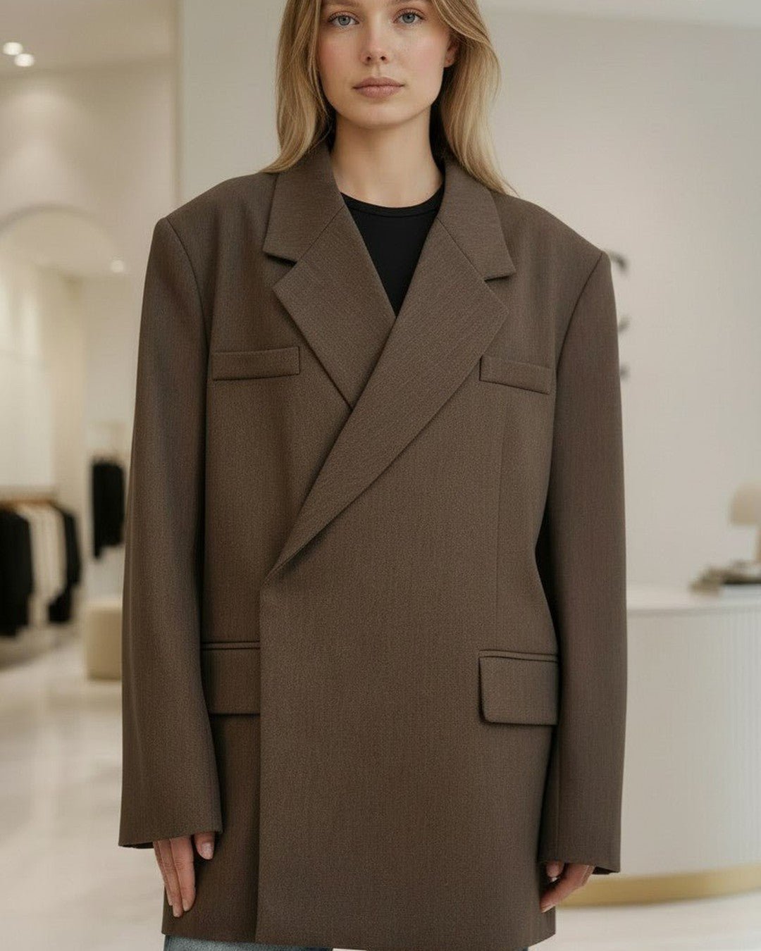 Blazer oversize élégant avec épaulettes tendance - Modèle IVORY - NAC Collection