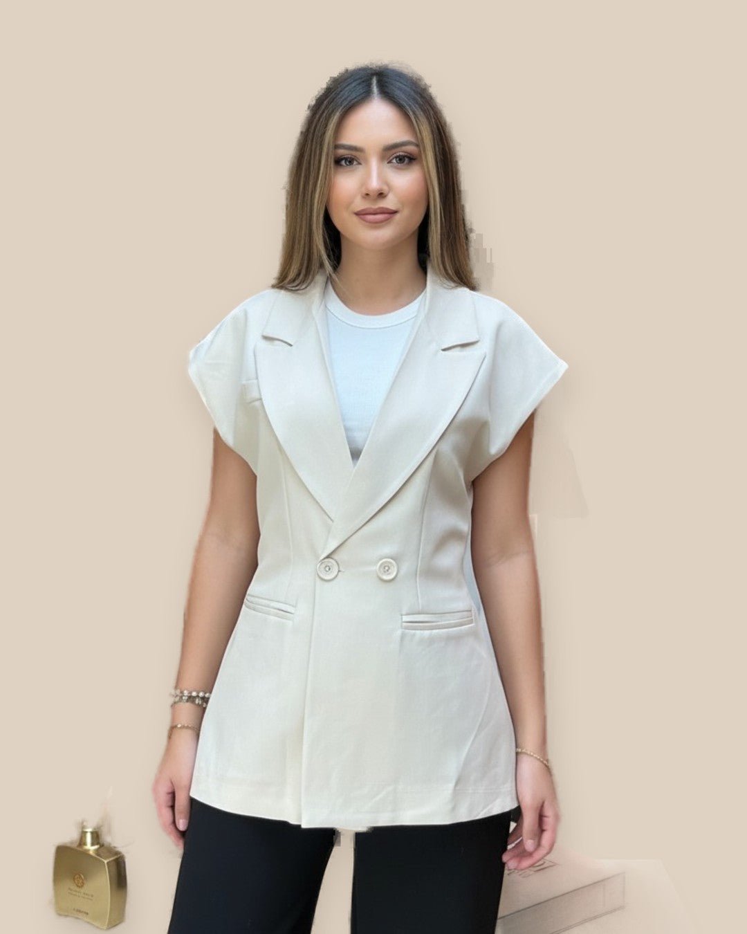 Blazer sans manche blanc. Modèle FROST - NAC Collection