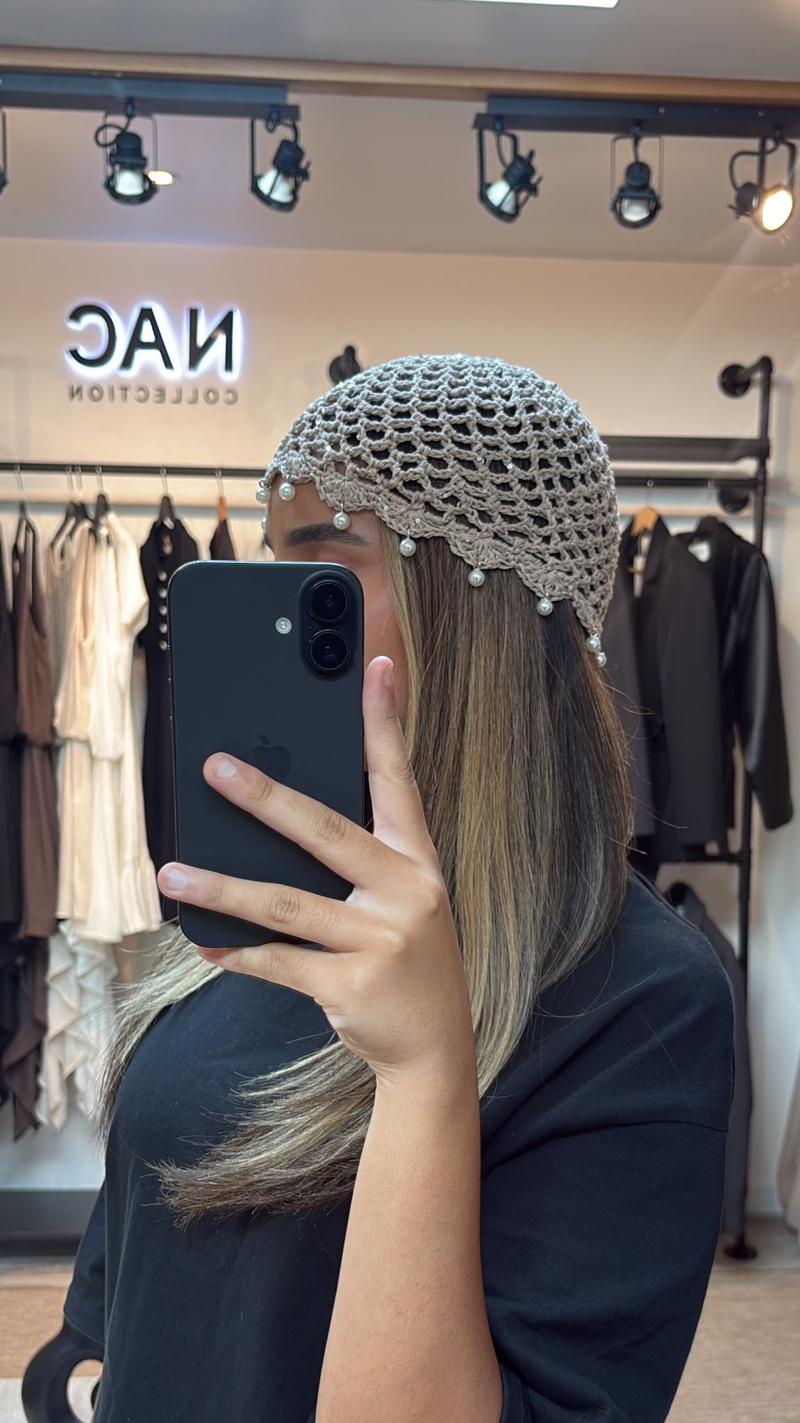 Calotte crochet perles nacrées — Greige - NAC Collection