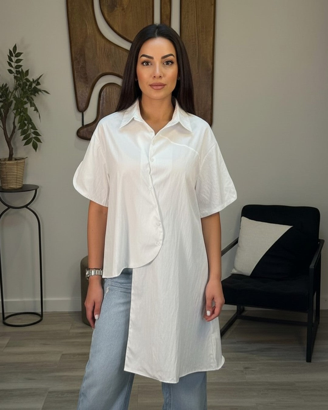 Chemise Blanche Asymétrique Oversize - Modèle SHIFT