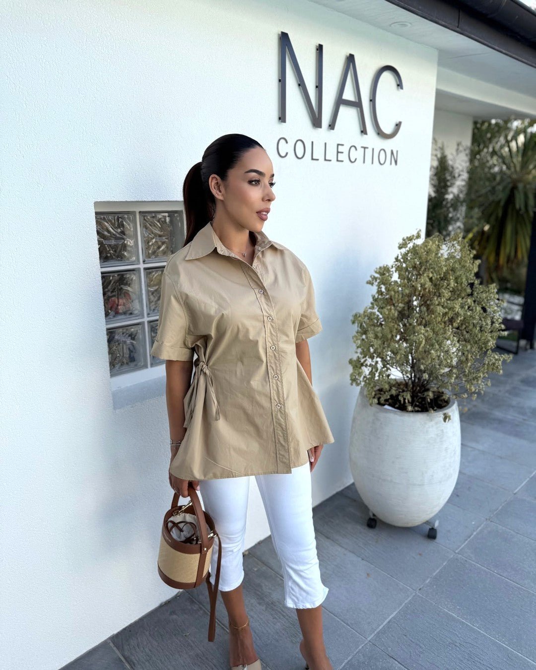 Chemise Oversize Beige Manches Courtes - Modèle SAND - NAC Collection