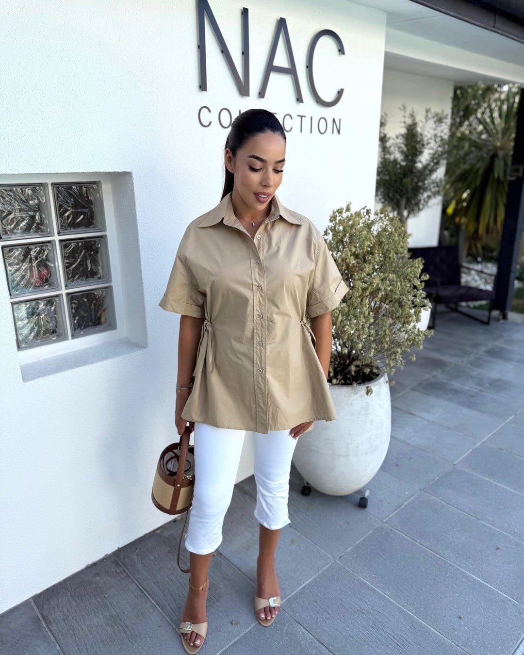 Chemise Oversize Beige Manches Courtes - Modèle SAND - NAC Collection