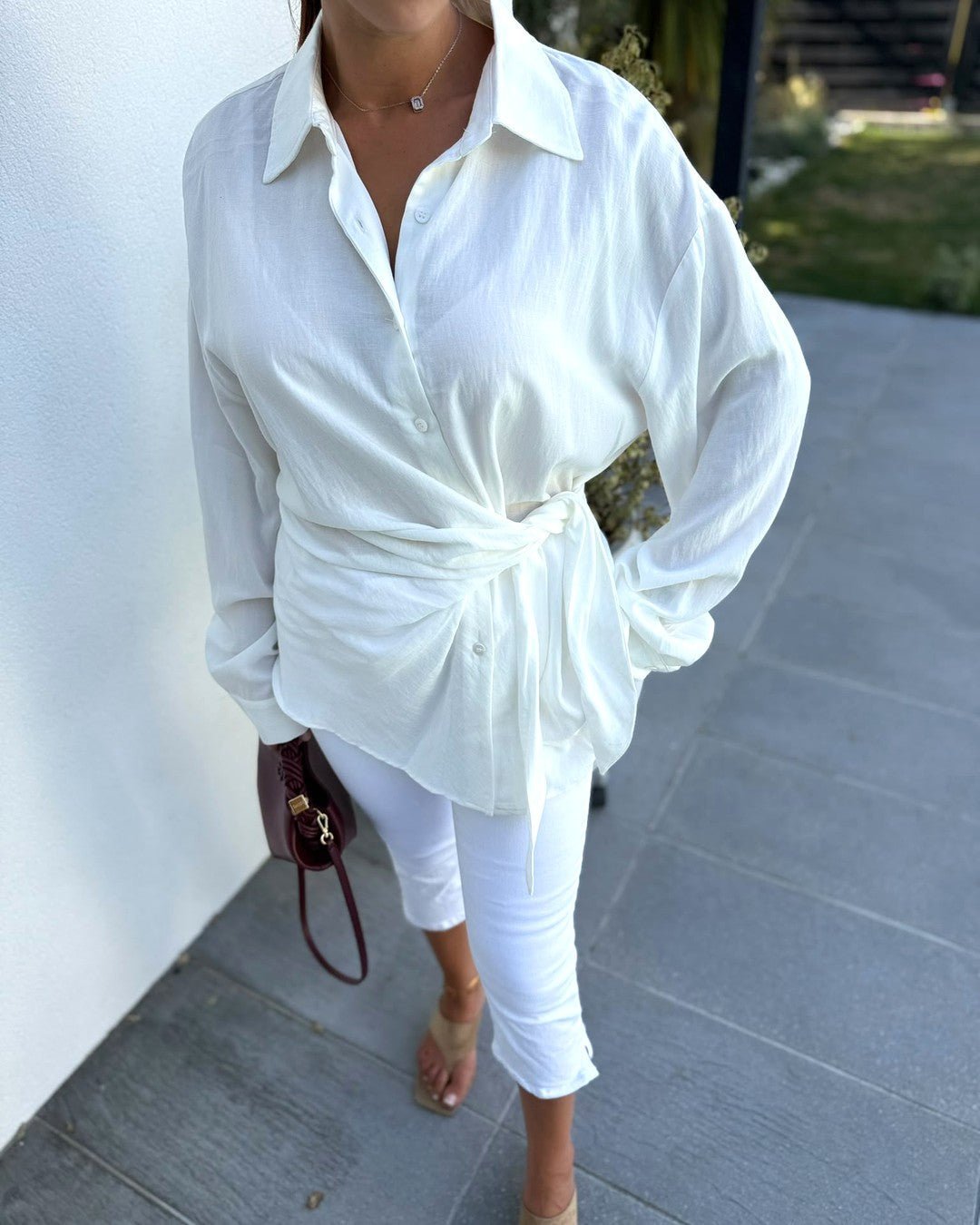 Chemise oversize effet lin nouée écru - Modèle BRISE - NAC Collection