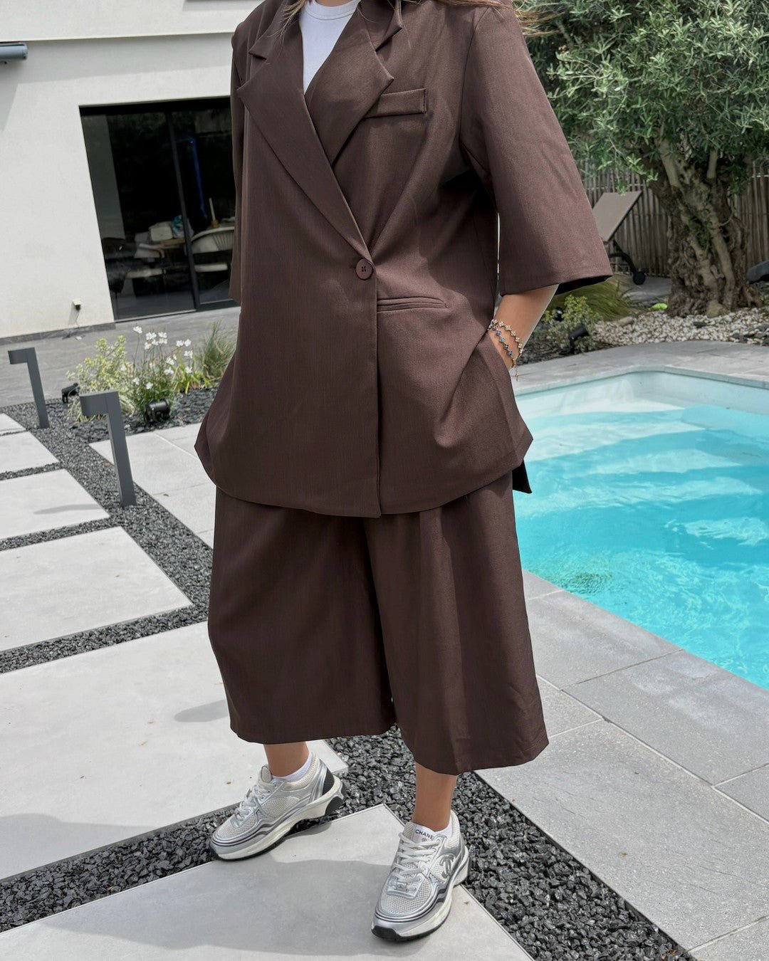 Ensemble Blazer et bermuda oversize manches courtes marron - Modèle COCOA - NAC Collection