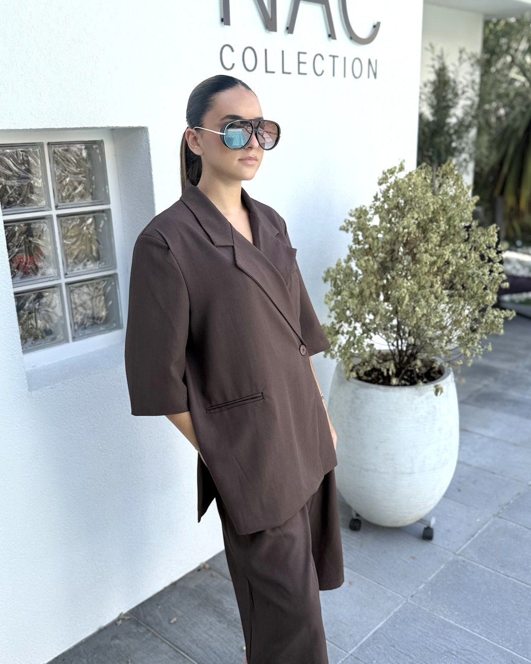 Ensemble Blazer et bermuda oversize manches courtes marron - Modèle COCOA - NAC Collection