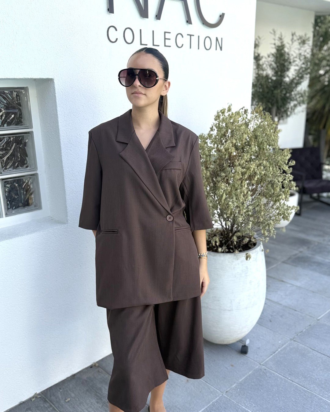 Ensemble Blazer et bermuda oversize manches courtes marron - Modèle COCOA - NAC Collection