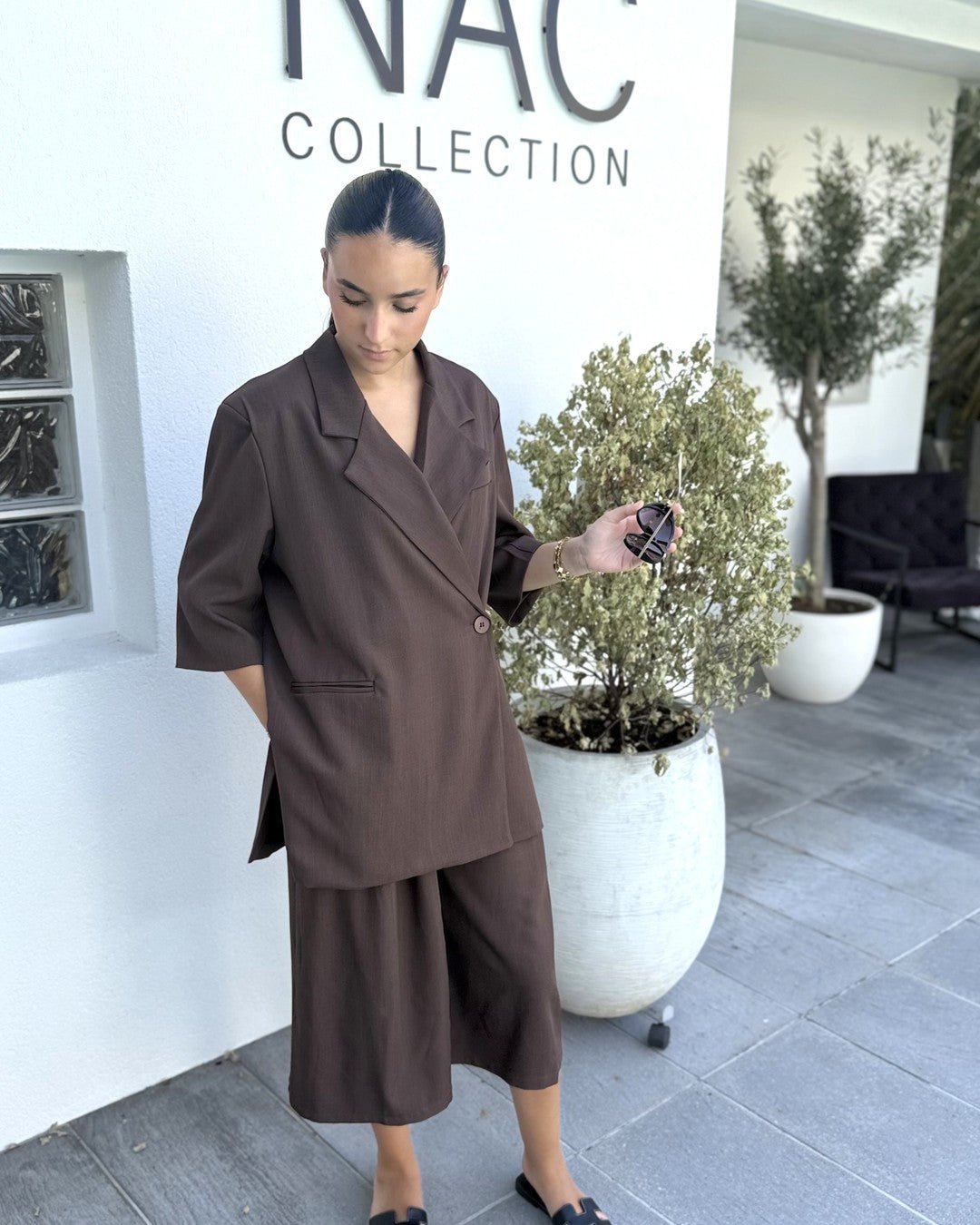 Ensemble Blazer et bermuda oversize manches courtes marron - Modèle COCOA - NAC Collection
