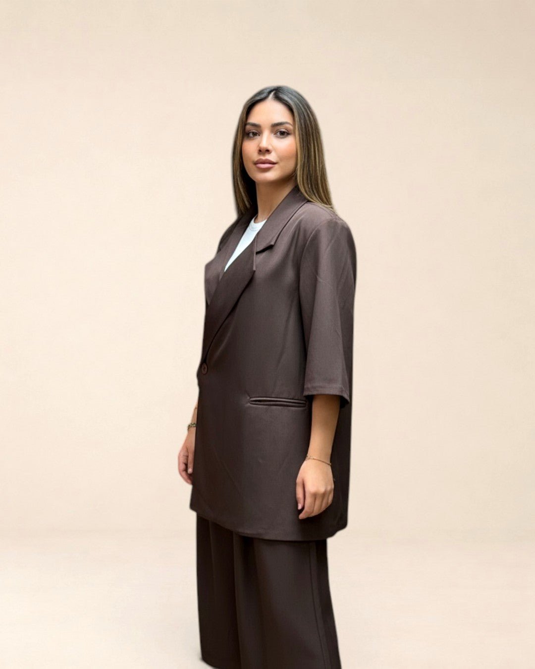 Ensemble Blazer et bermuda oversize manches courtes marron - Modèle COCOA - NAC Collection