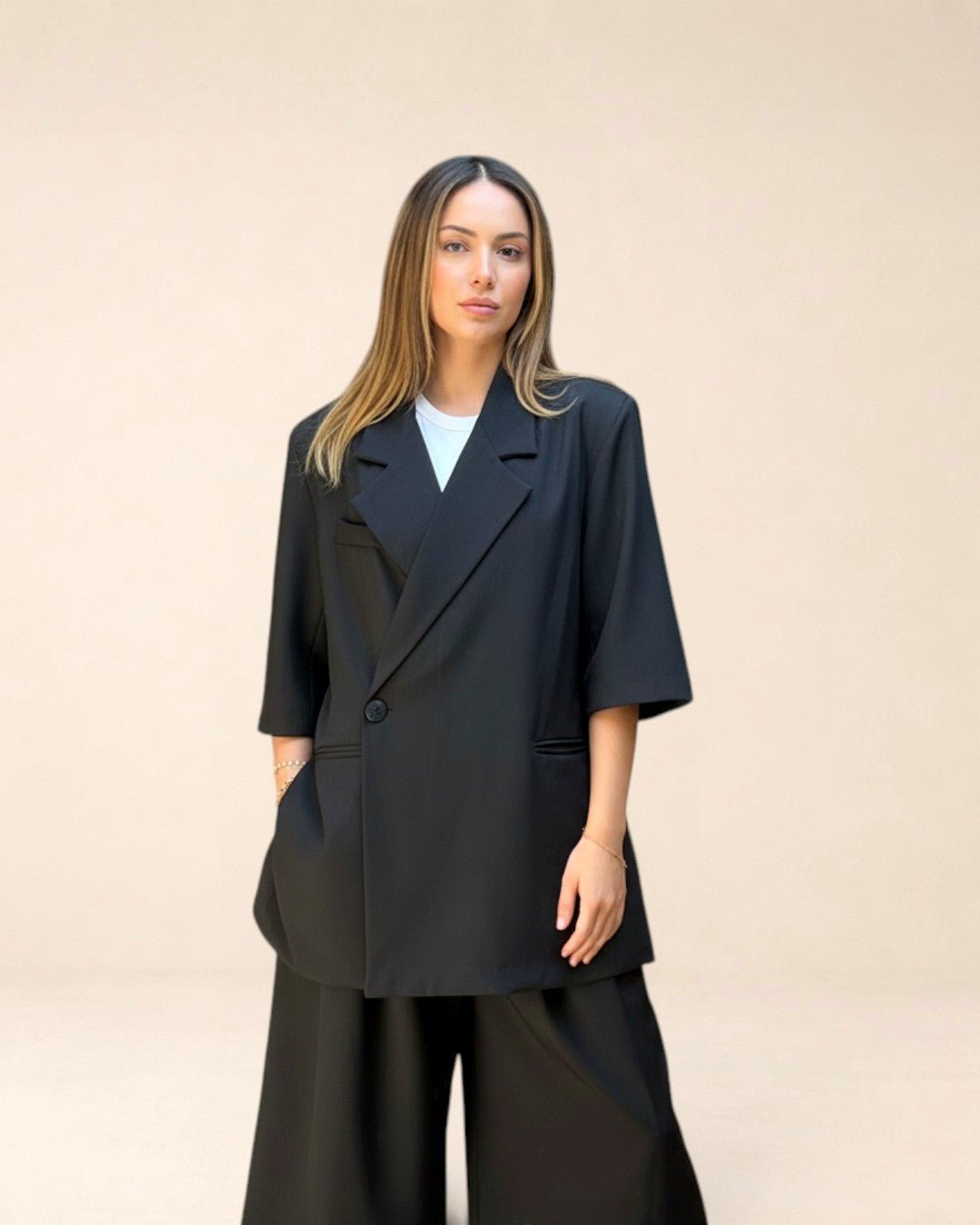 Ensemble Blazer et bermuda oversize manches courtes noir - Modèle SHADE - NAC Collection