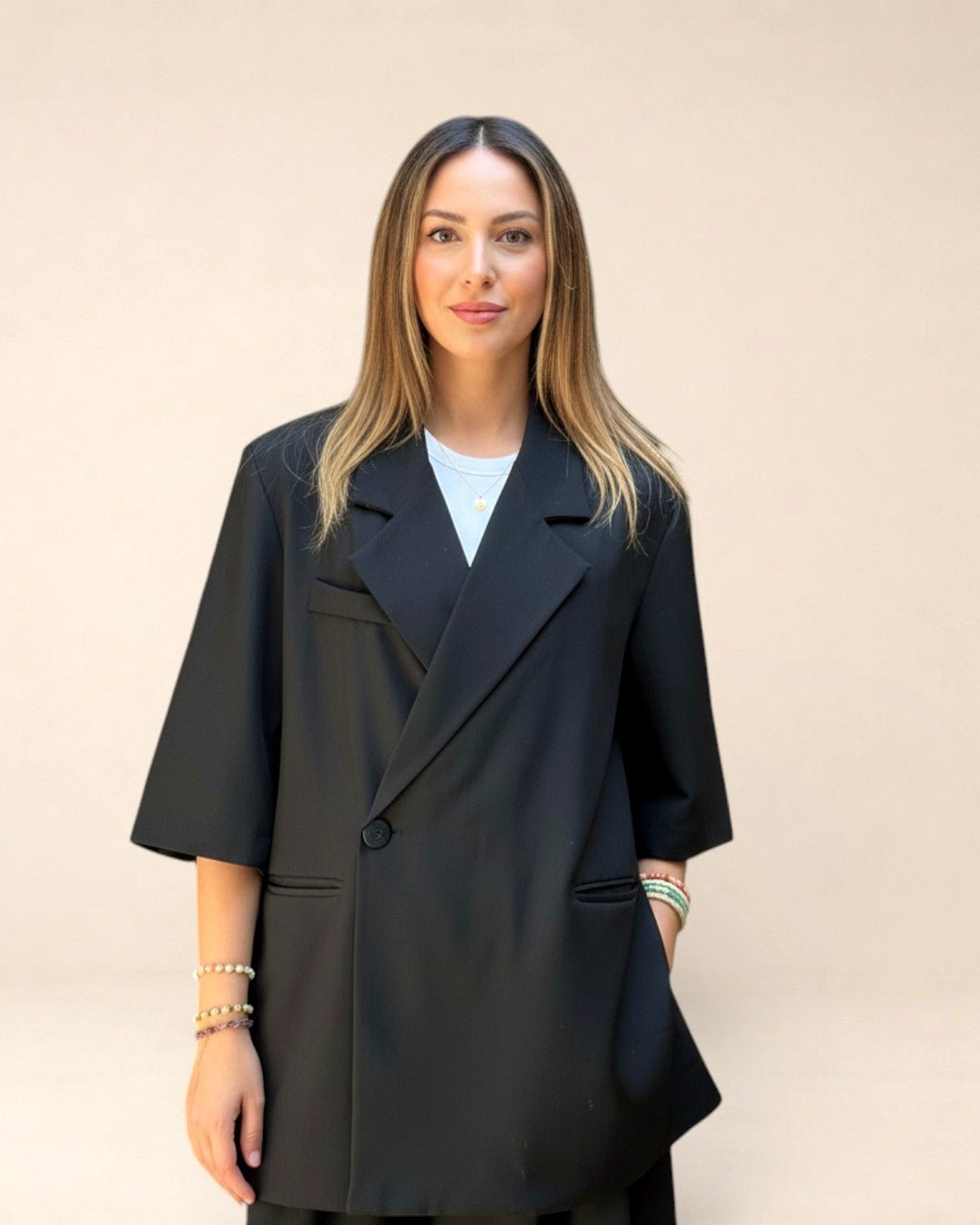 Ensemble Blazer et bermuda oversize manches courtes noir - Modèle SHADE - NAC Collection