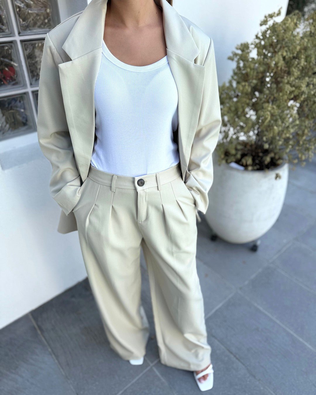 Ensemble blazer oversize et pantalon large vert d'eau - Modèle OPALINE - NAC Collection