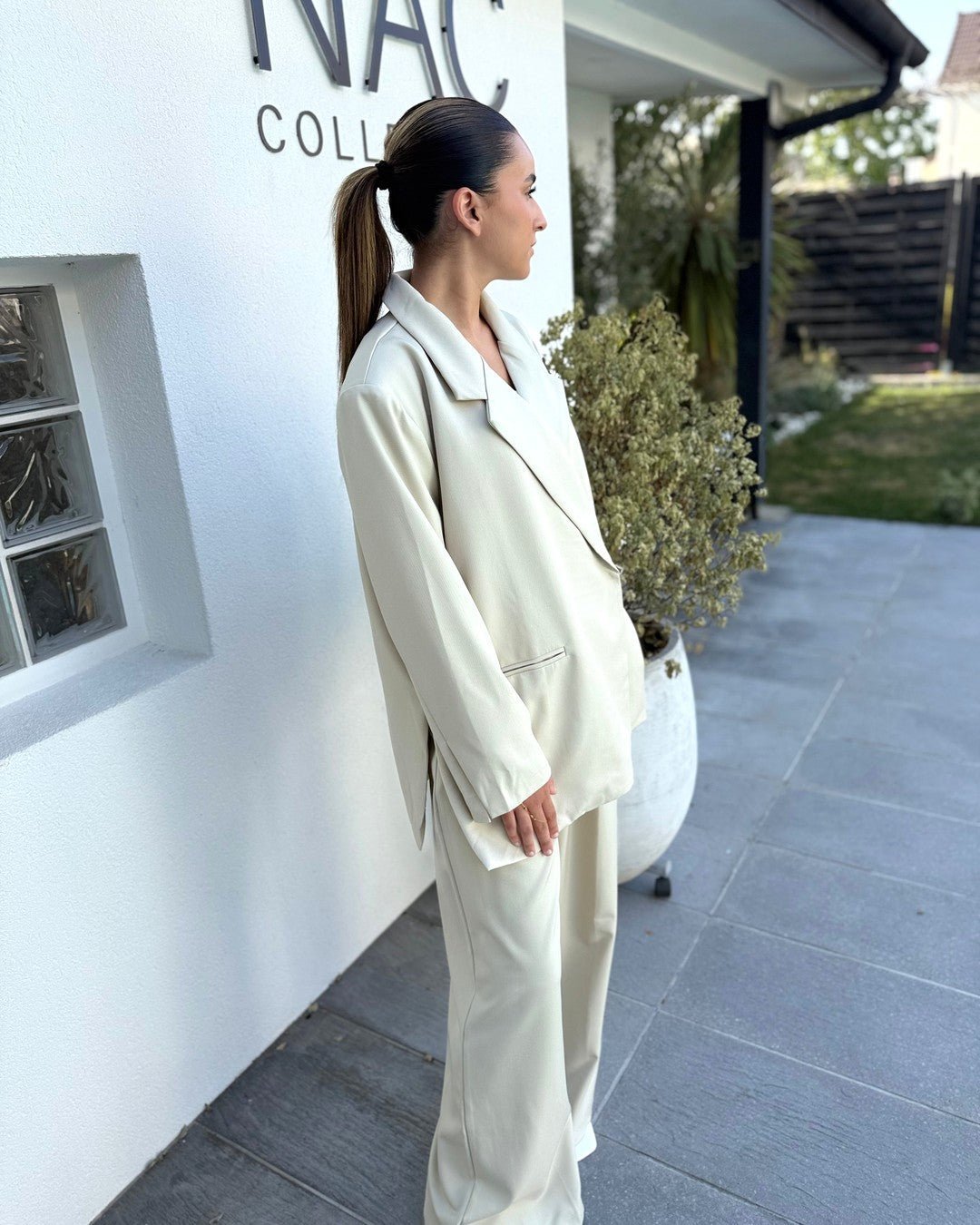 Ensemble blazer oversize et pantalon large vert d'eau - Modèle OPALINE - NAC Collection