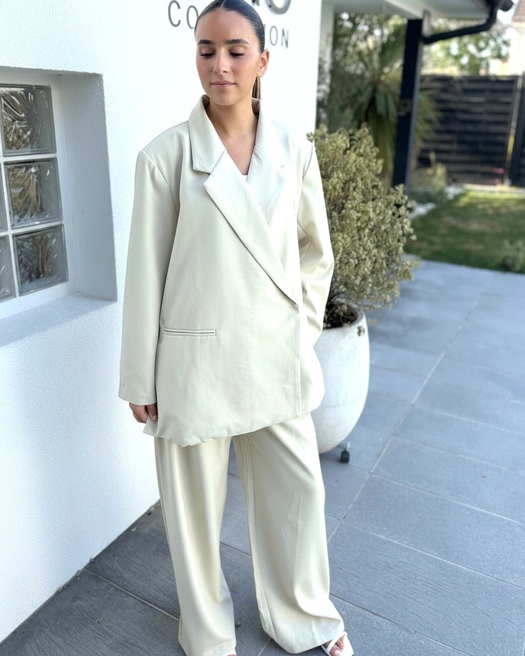 Ensemble blazer oversize et pantalon large vert d'eau - Modèle OPALINE - NAC Collection