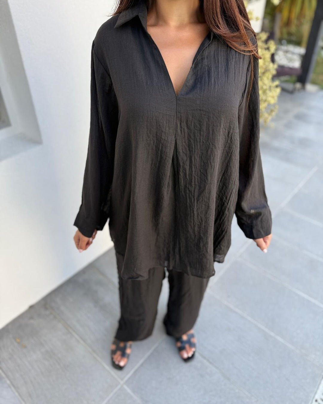 Ensemble blouse et pantalon large pour un look élégant - Modèle OSLO ivoire - NAC Collection